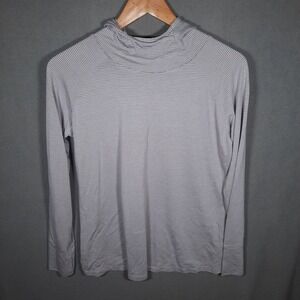 free fly performance bamboo Gray striped long sleeve womens hoodie size Large